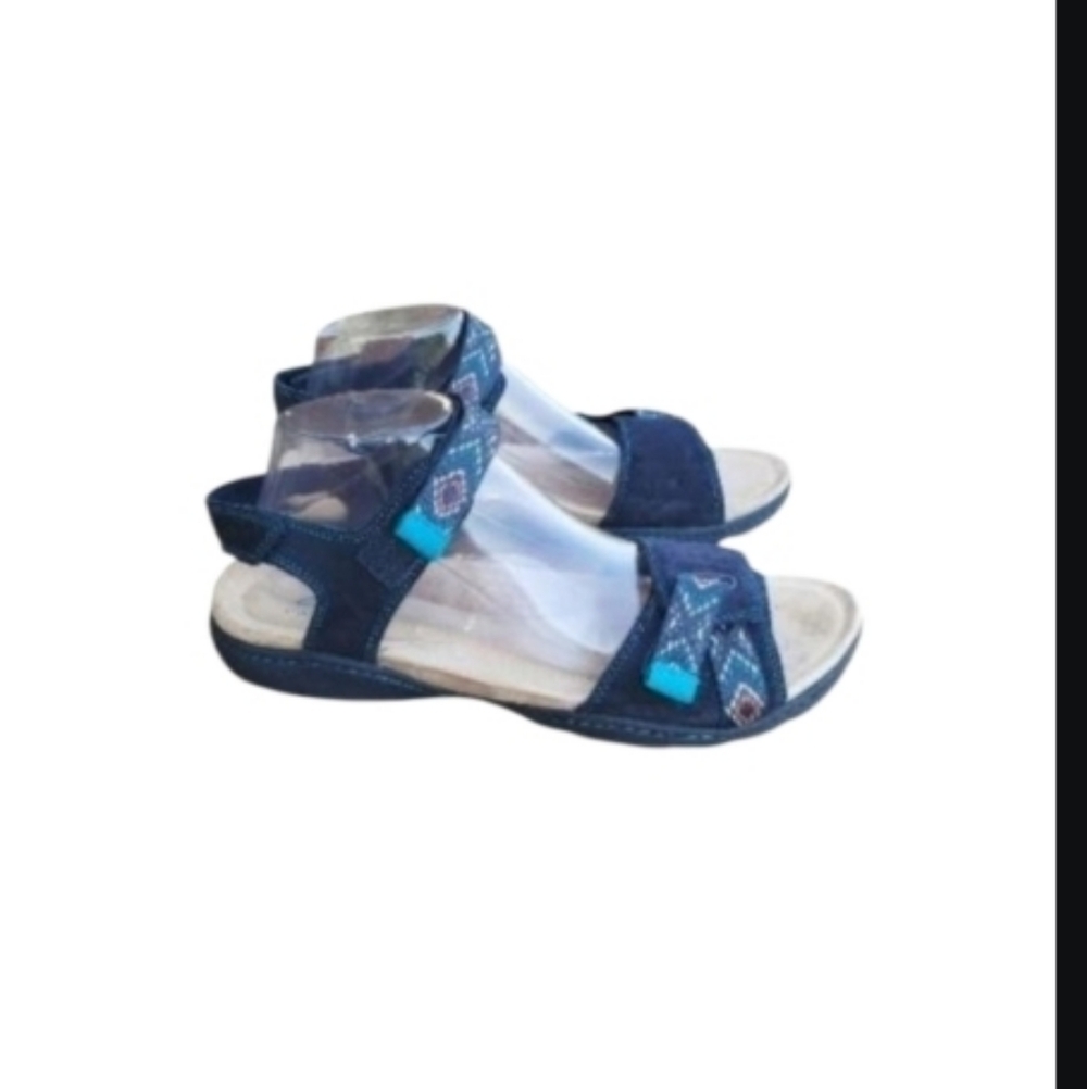 Clarks Amanda Sprint Sport Walk Athletic Outdoor Sandal Navy Blue Aztec Women 10